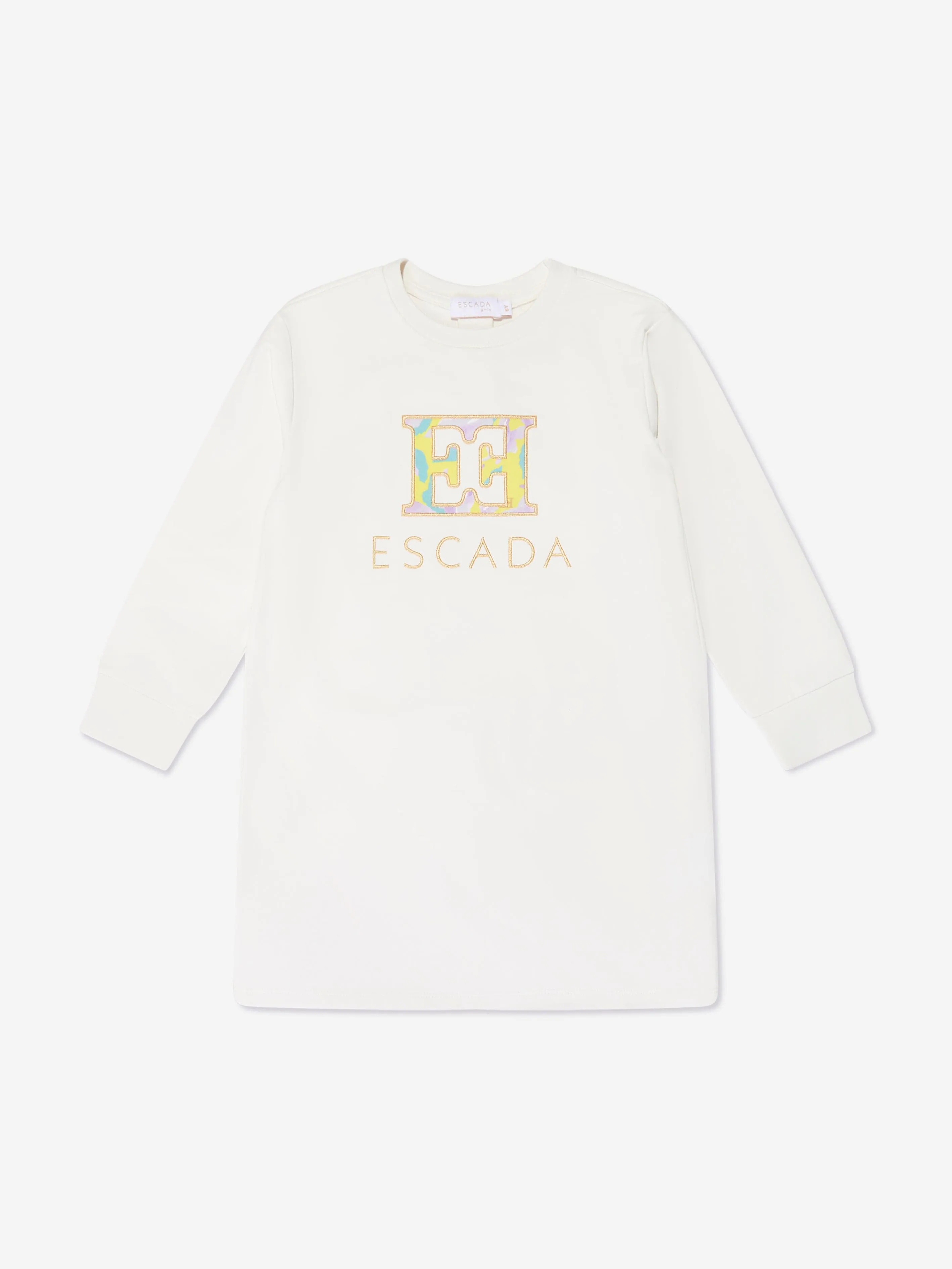 Escada Girls Embroidered Logo Sweater Dress in White