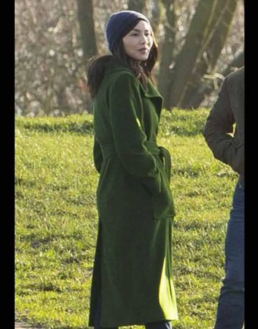 Eternals 2021 Gemma Chan Coat | Sersi Green Wool-Blend Trench Coat