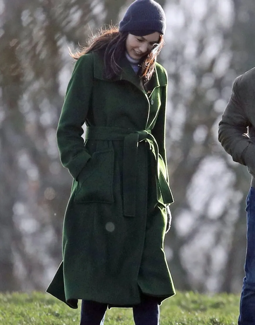 Eternals 2021 Gemma Chan Coat | Sersi Green Wool-Blend Trench Coat