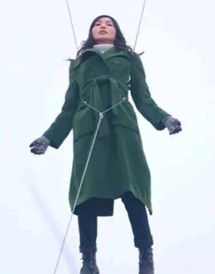 Eternals 2021 Gemma Chan Coat | Sersi Green Wool-Blend Trench Coat