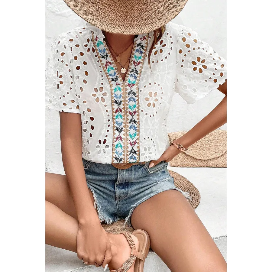 Eyelet Frill Short Sleeve Blouse