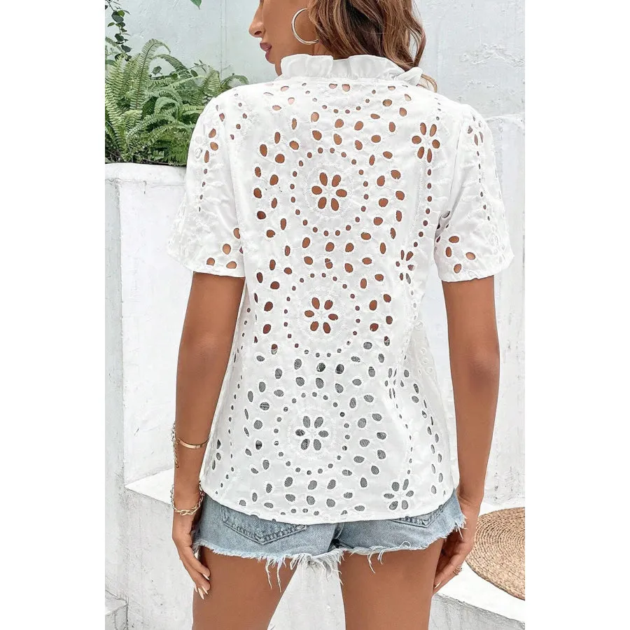 Eyelet Frill Short Sleeve Blouse