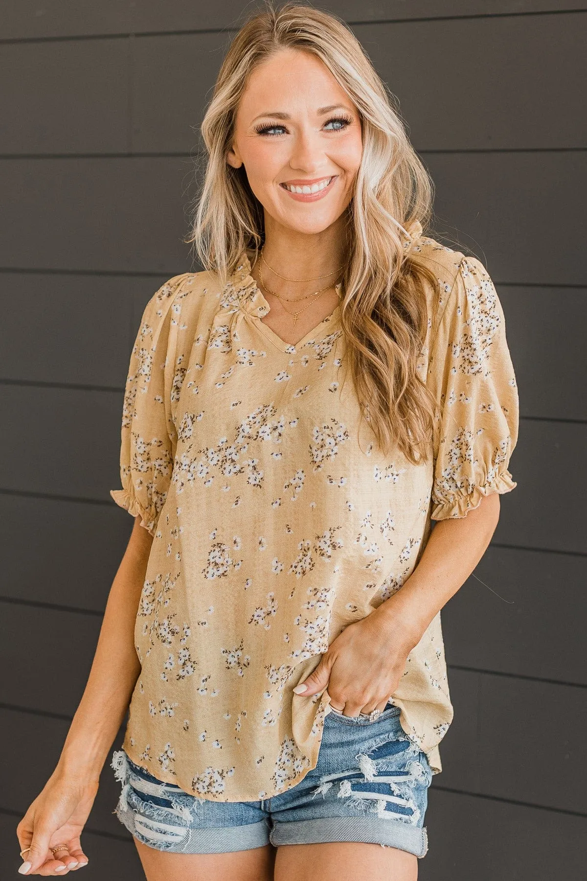 Feeling Happy Floral Blouse- Dusty Yellow