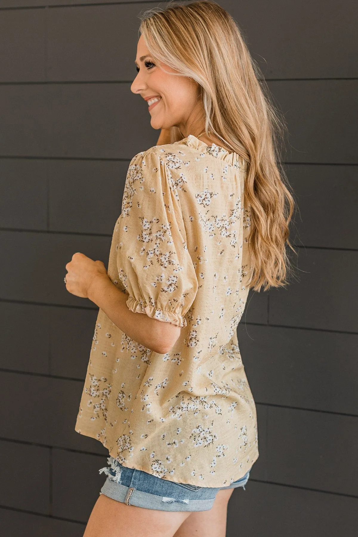 Feeling Happy Floral Blouse- Dusty Yellow