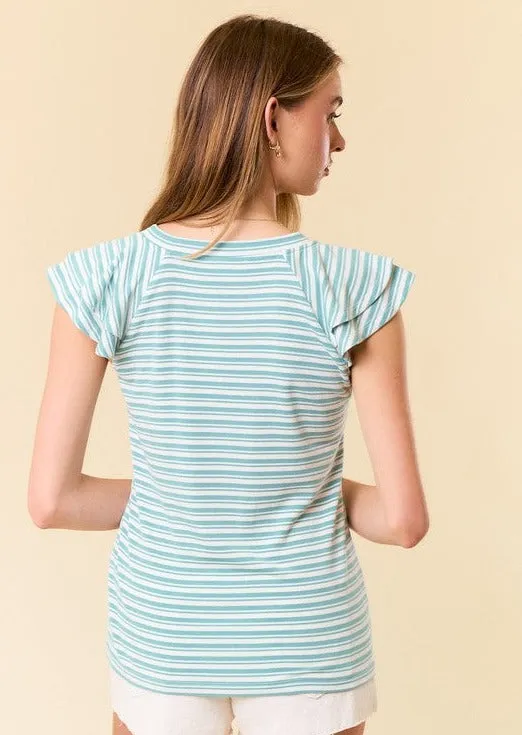 FINAL SALE - Seafoam Flutter Sleeve Top