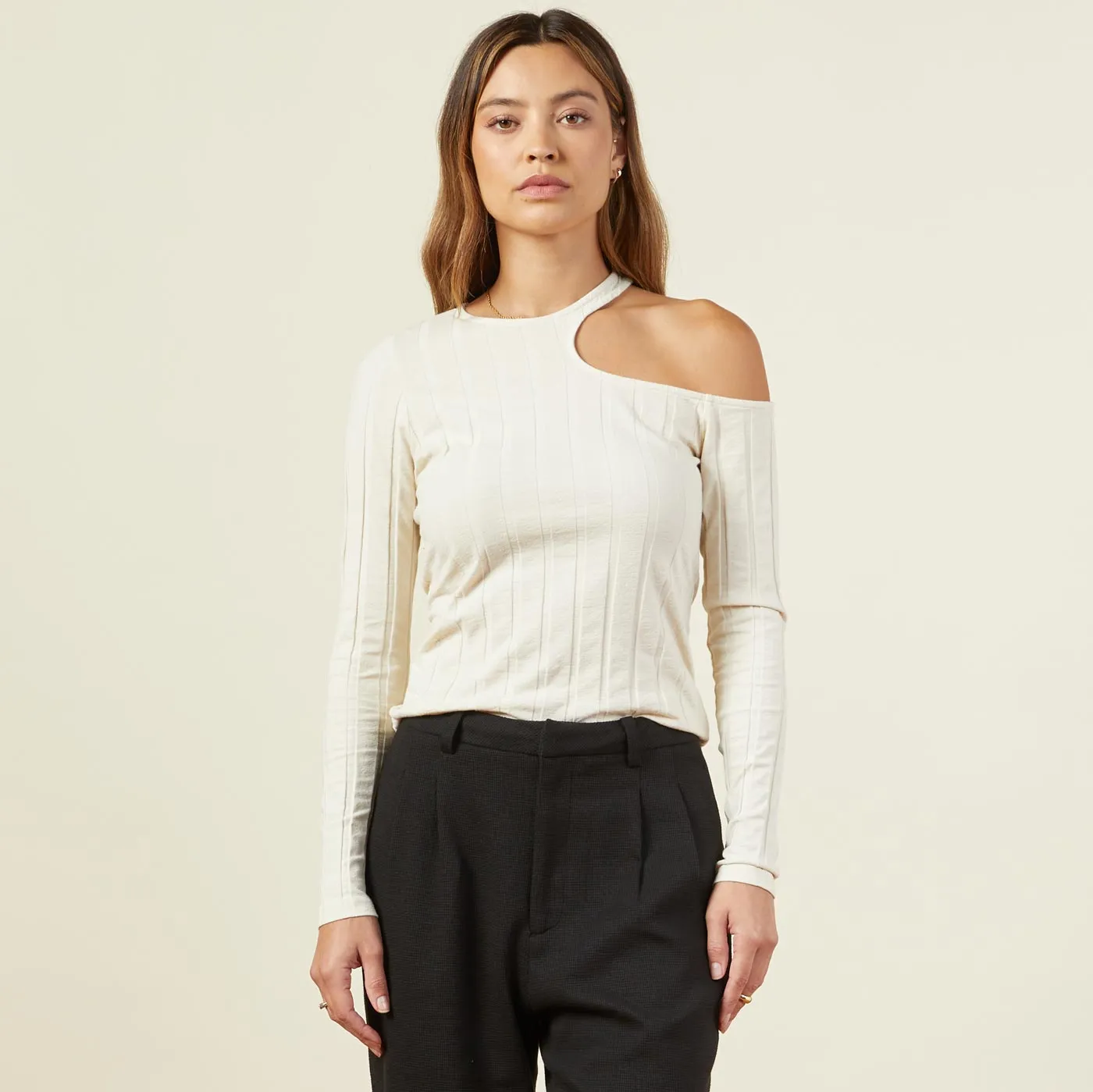 Flat Rib Asymmetric Long Sleeve