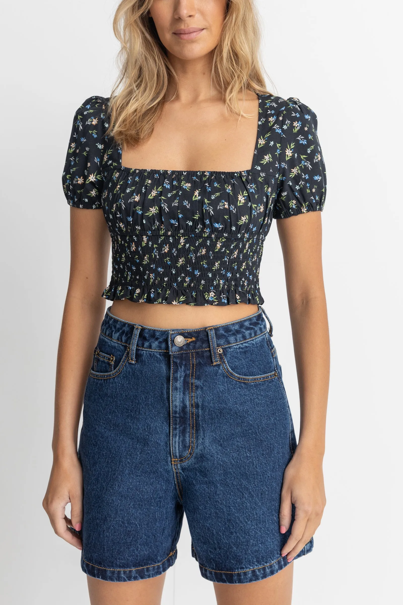 Fleur Floral Top Black