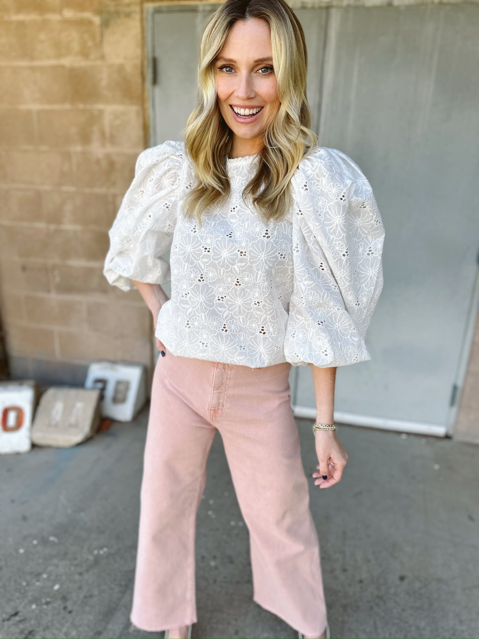 Floral Eyelet Top | White