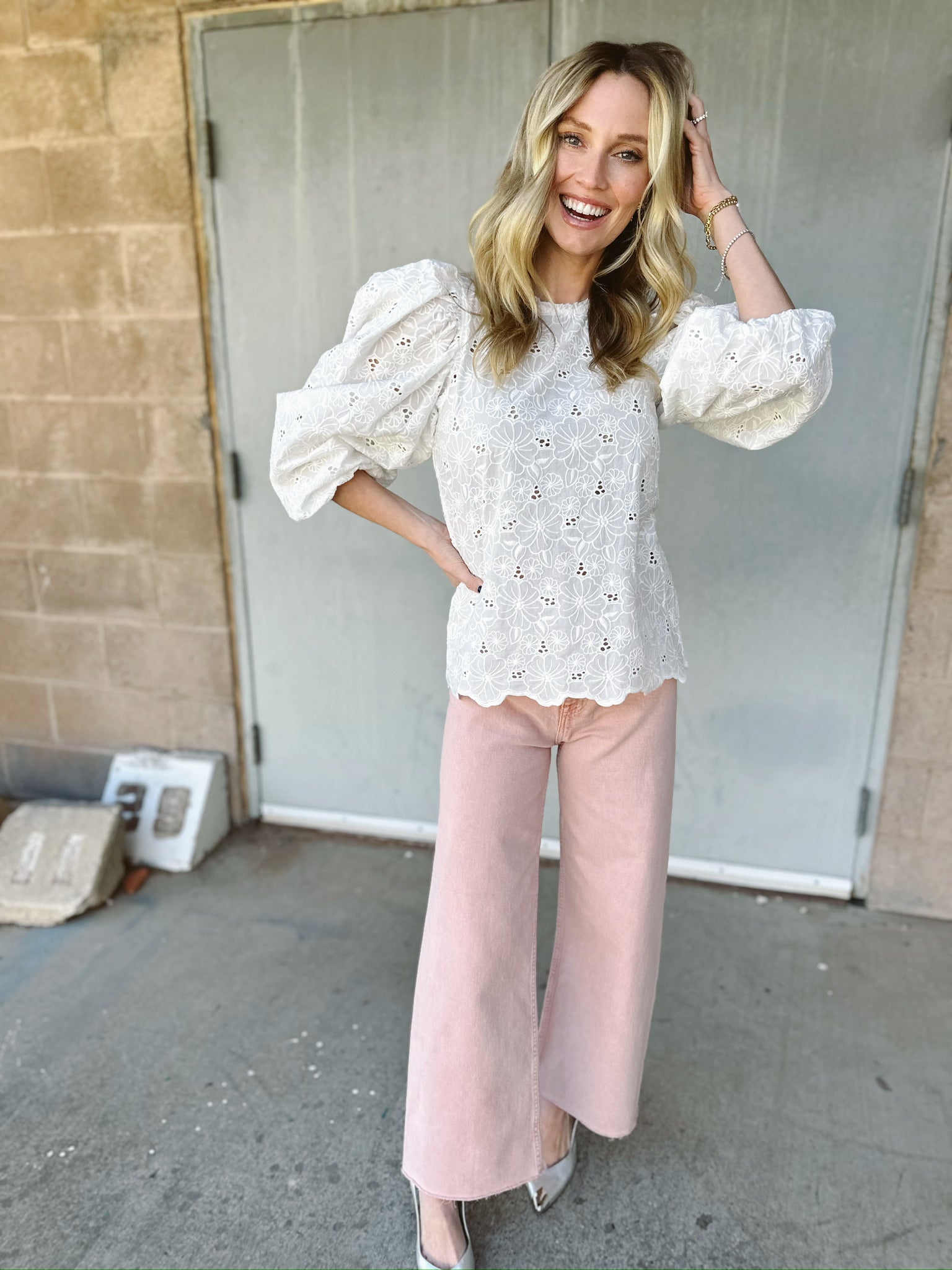 Floral Eyelet Top | White