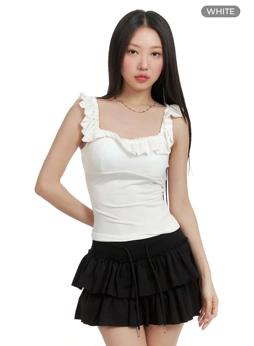 Frill Square Neck Sleeveless Top CA409