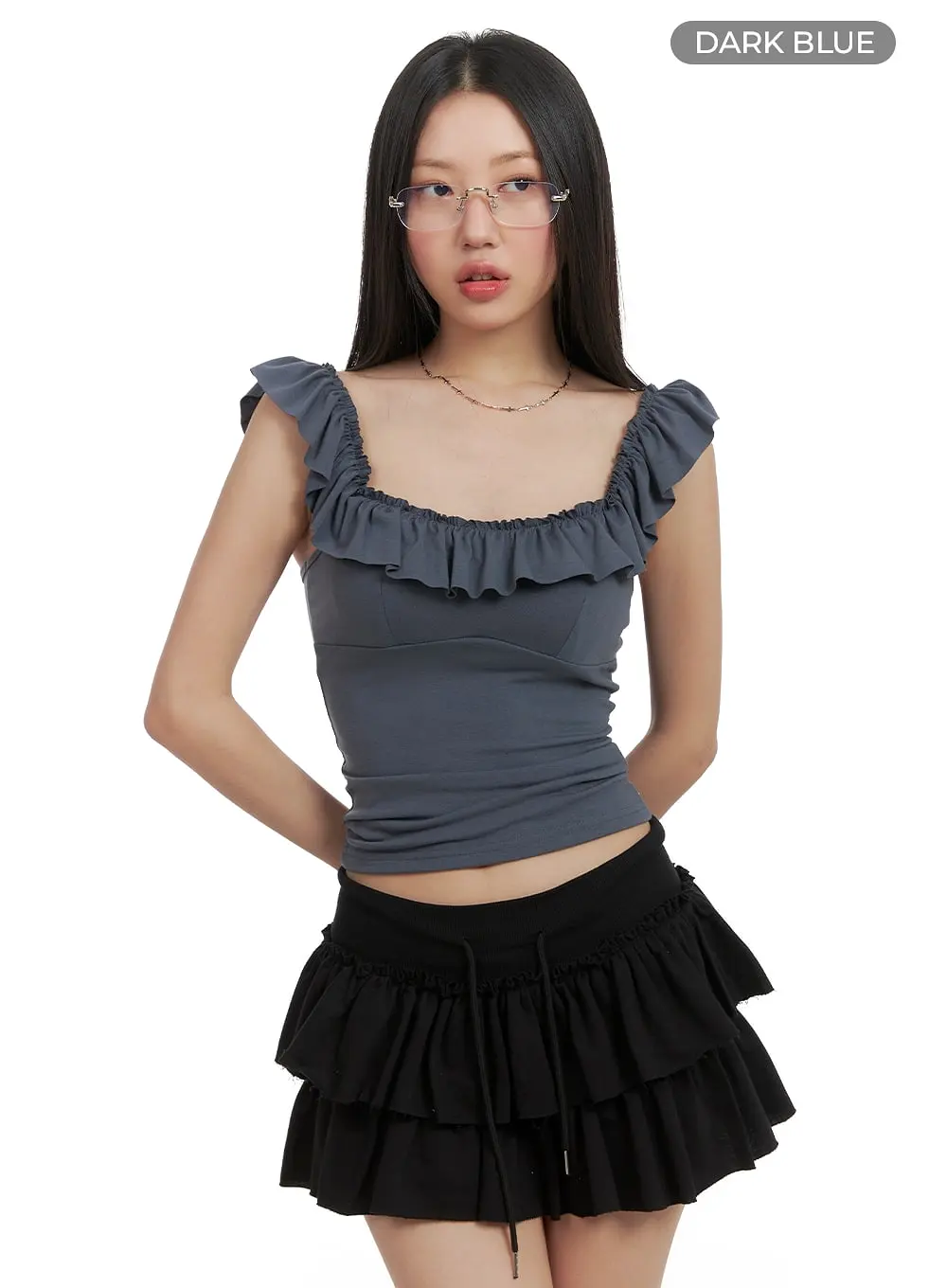 Frill Square Neck Sleeveless Top CA409