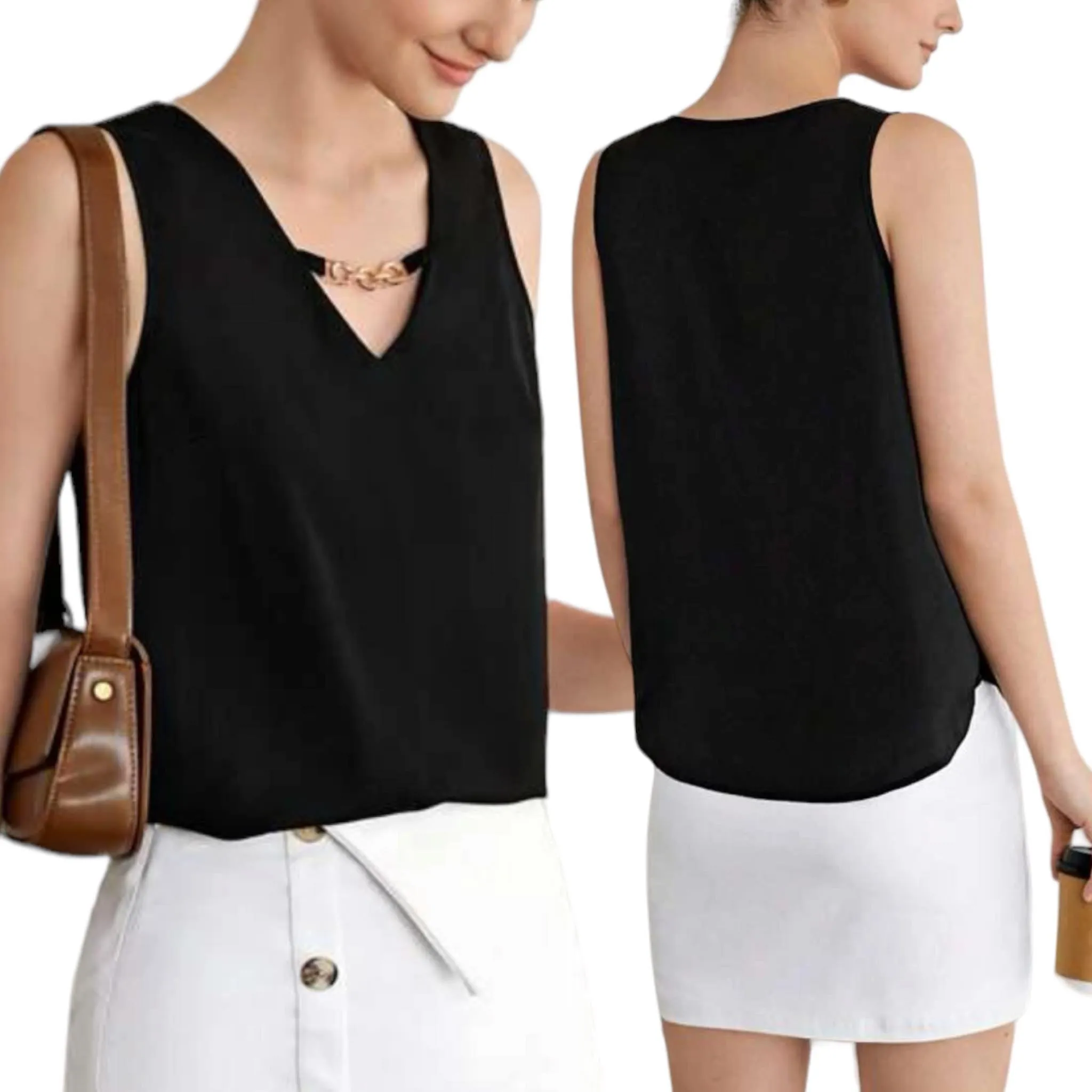 GBOSS Elegant Sleeveless Top w Chain