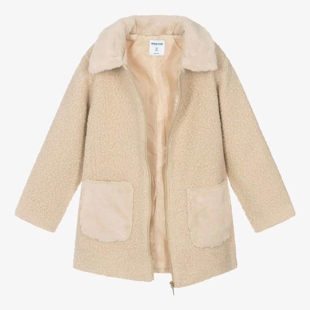 Girls Beige Bouclé Coat