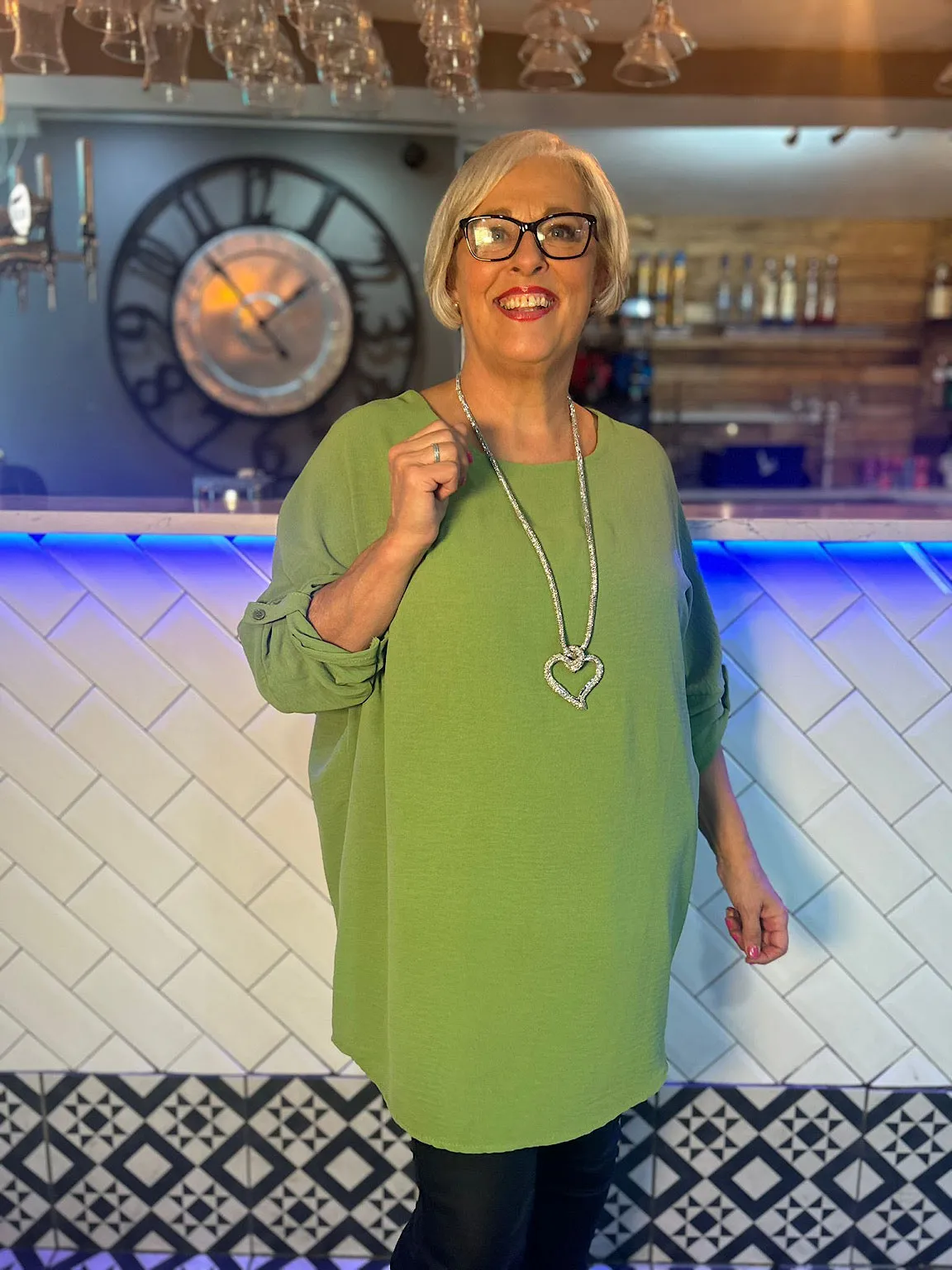 Green Crepe Button Sleeve Blouse Susan