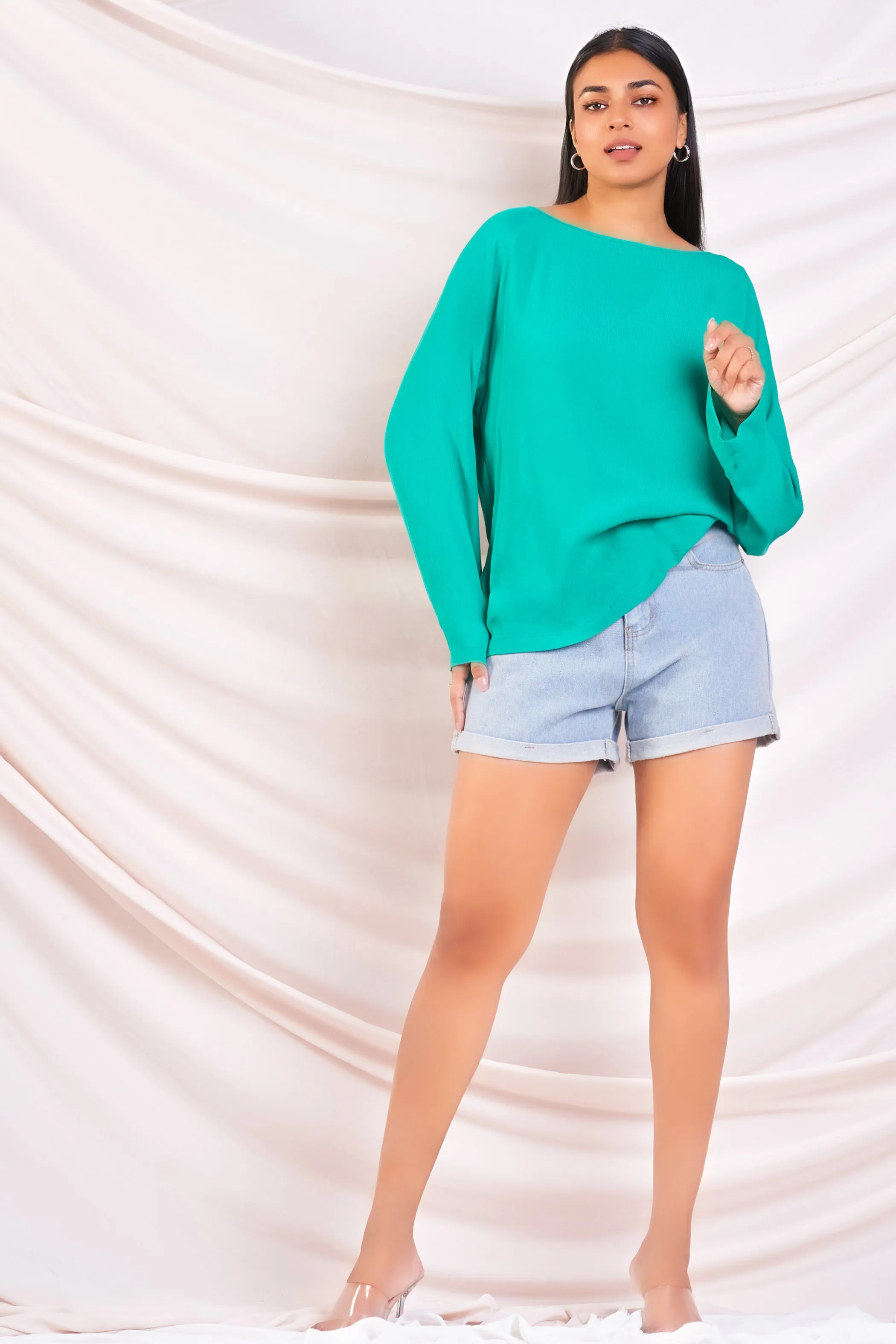 Green Oversized Long Sleeve Top