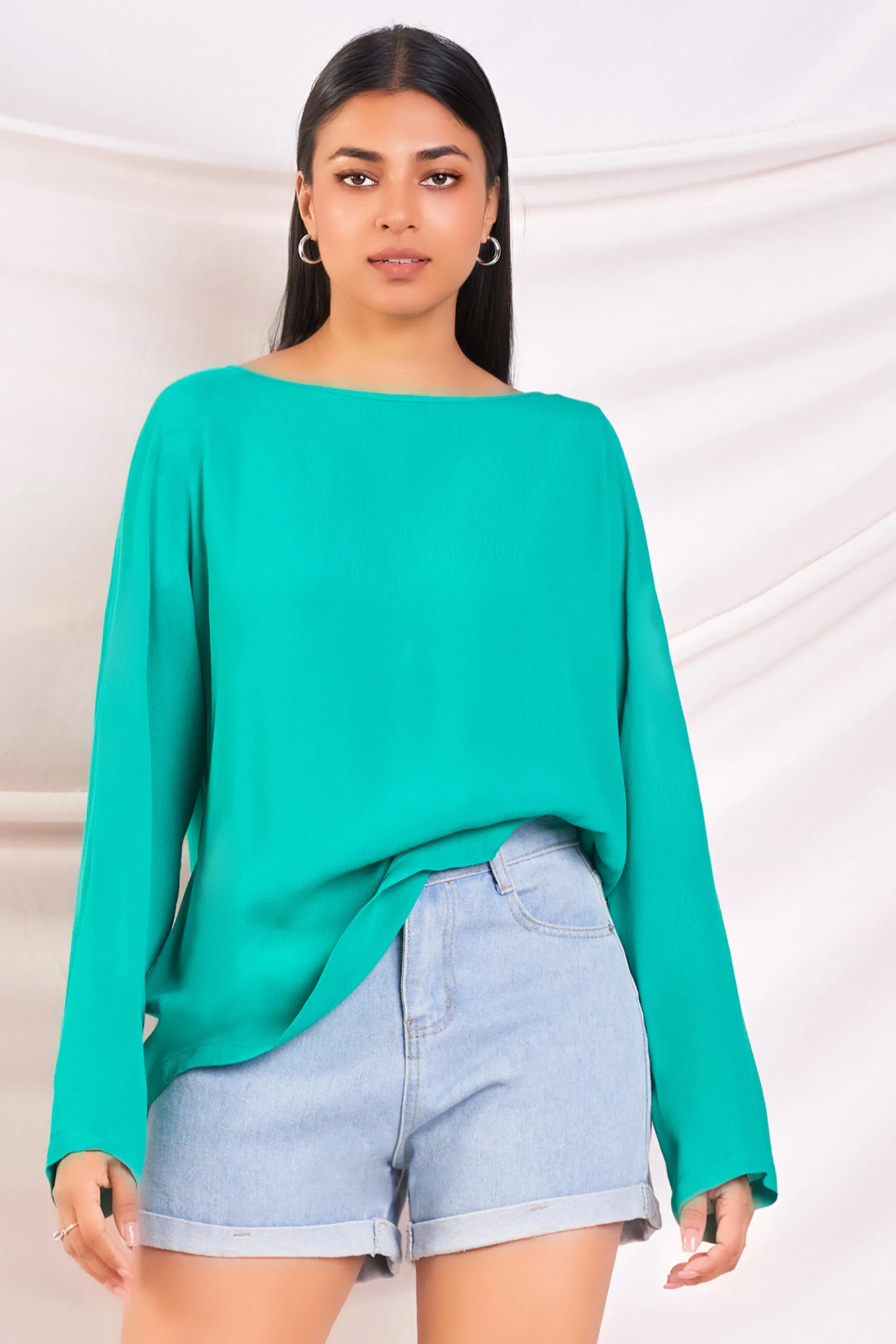 Green Oversized Long Sleeve Top