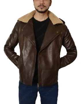 Harry Styles Brown Leather Jacket with Fur Collar - Harry Styles Jacket