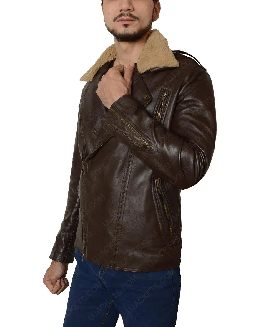 Harry Styles Brown Leather Jacket with Fur Collar - Harry Styles Jacket