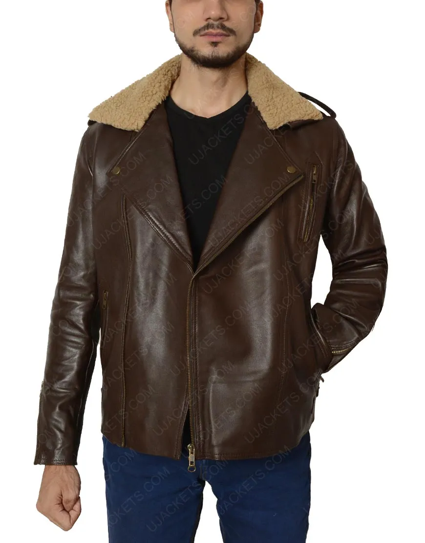 Harry Styles Brown Leather Jacket with Fur Collar - Harry Styles Jacket