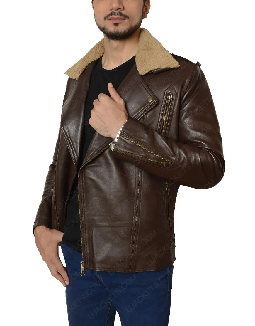 Harry Styles Brown Leather Jacket with Fur Collar - Harry Styles Jacket