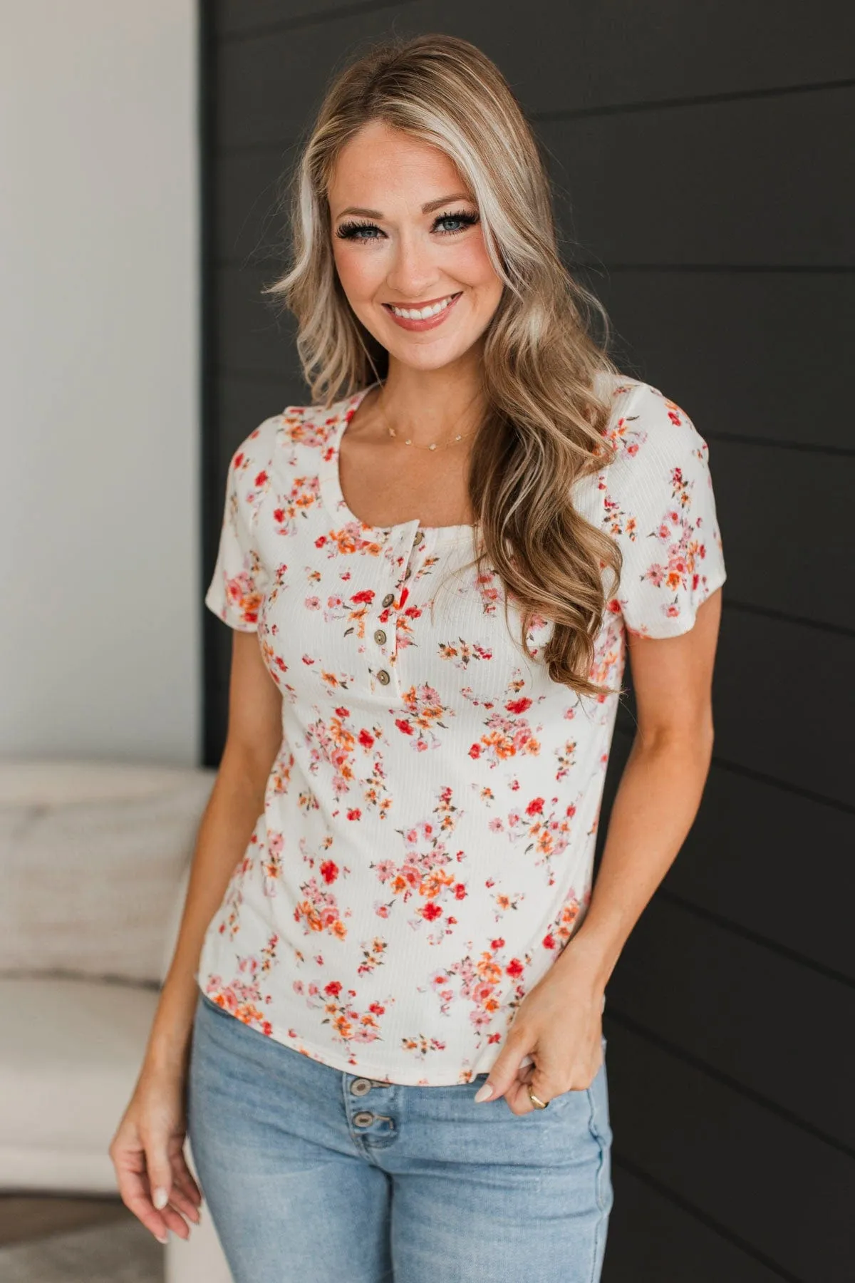 Hold Out Your Hand Floral Top- Ivory & Coral