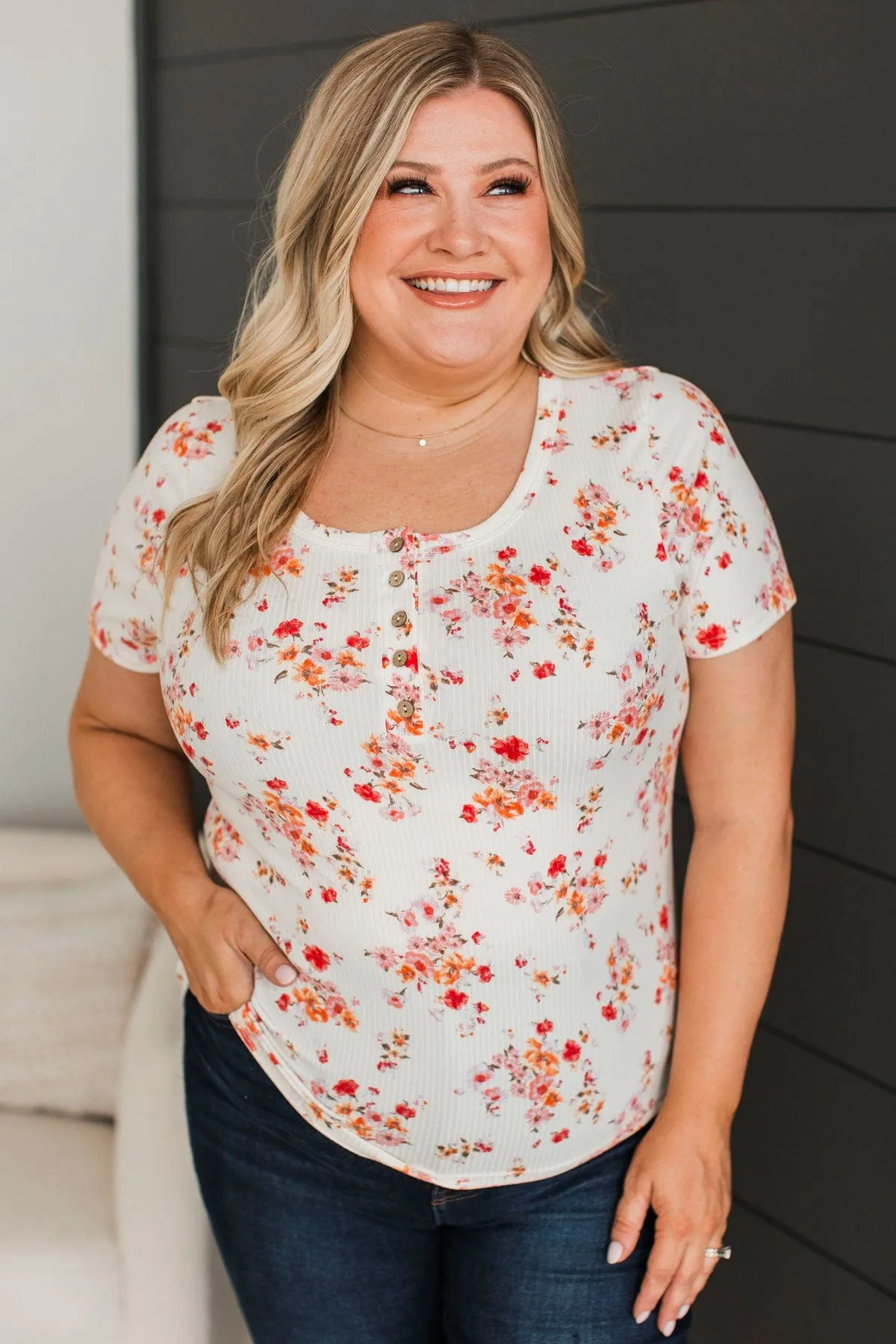 Hold Out Your Hand Floral Top- Ivory & Coral