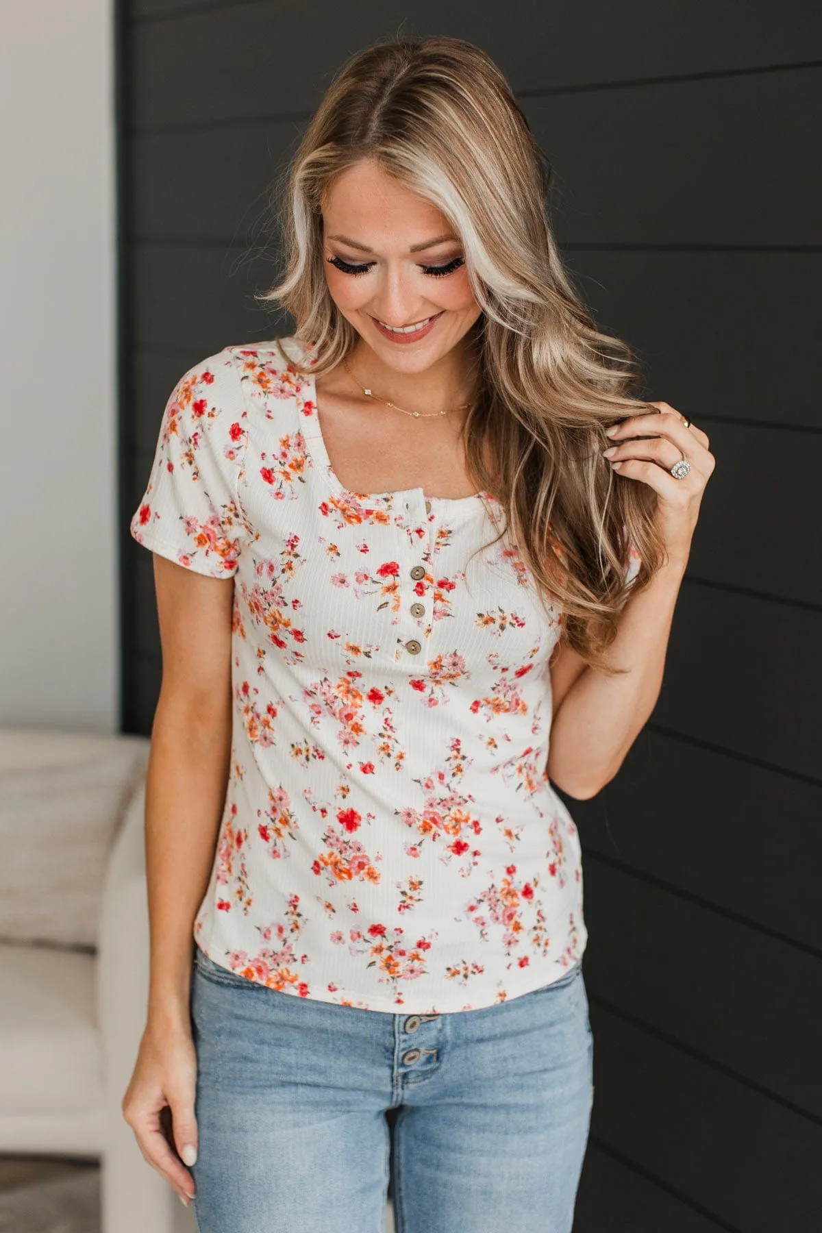 Hold Out Your Hand Floral Top- Ivory & Coral