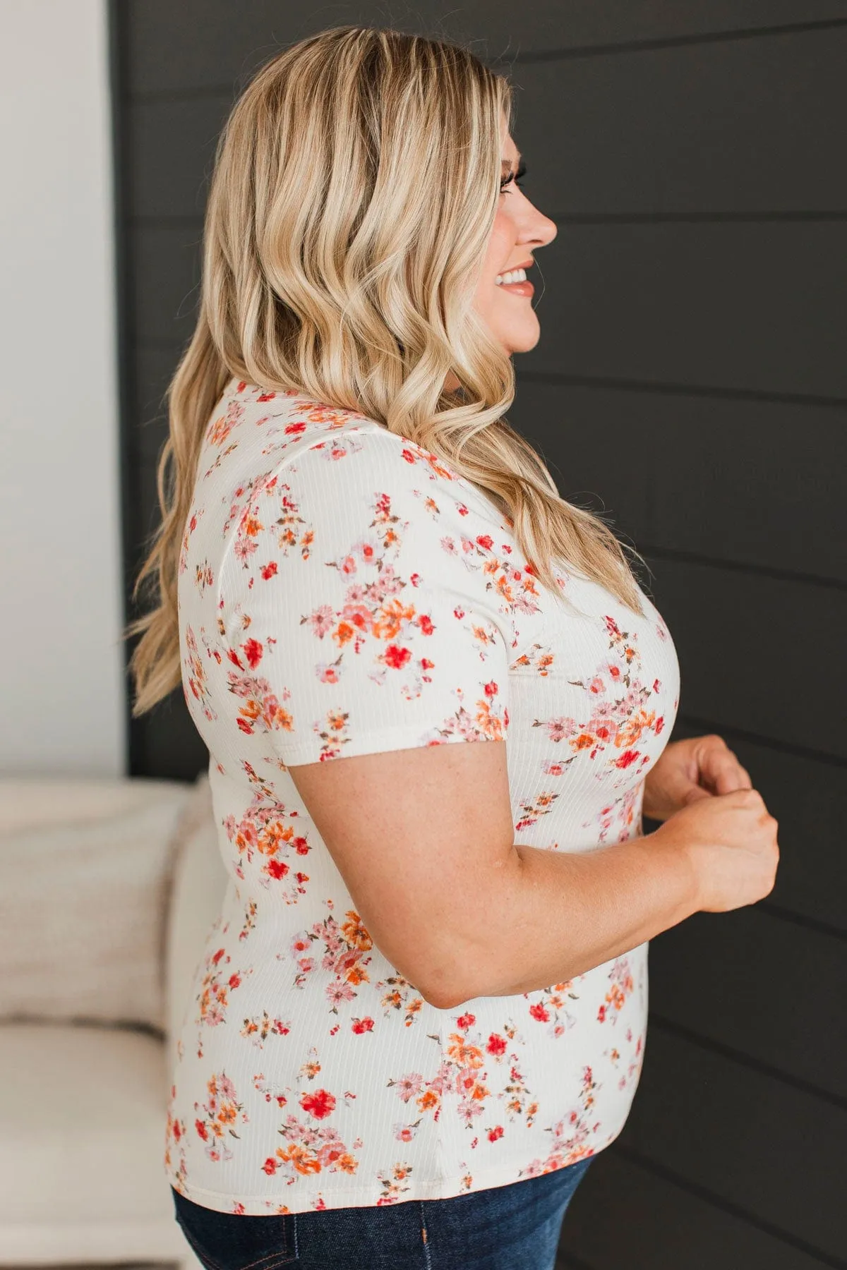 Hold Out Your Hand Floral Top- Ivory & Coral