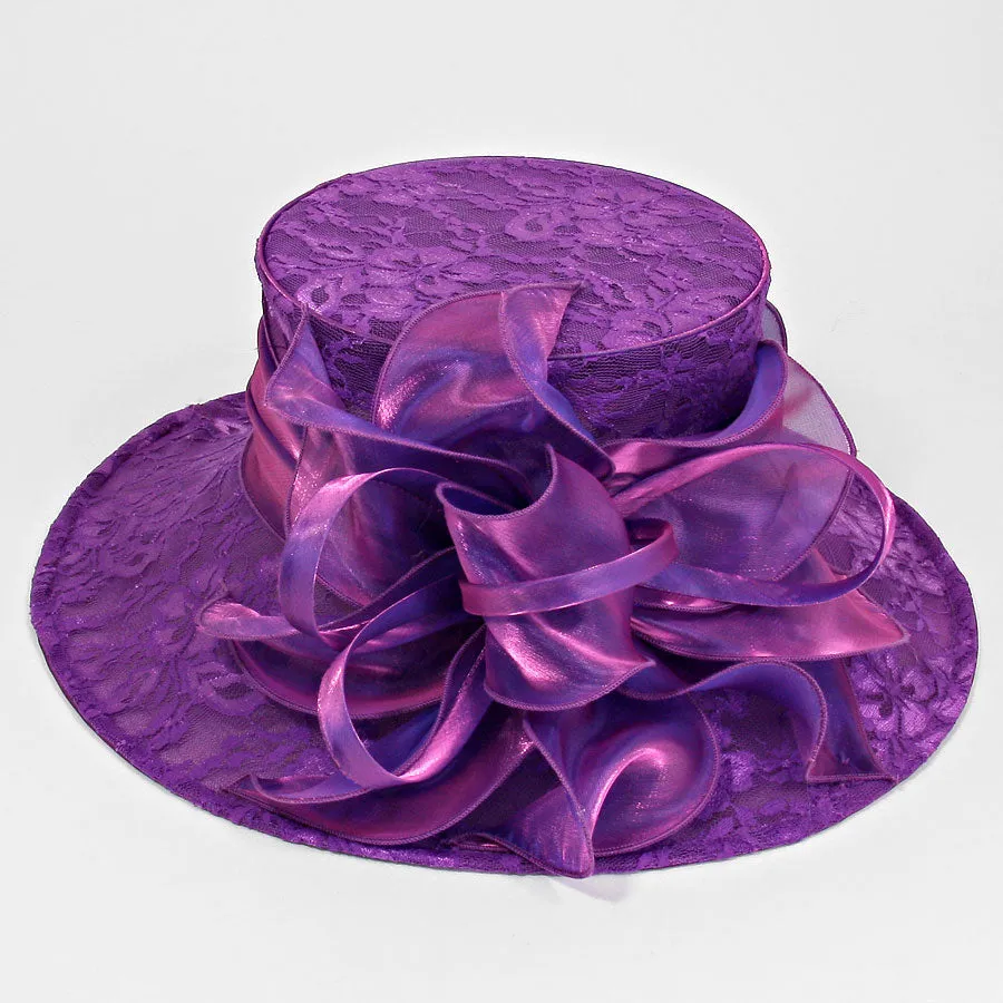 iLLASPARKZ Ribbon Bow Lace Accented Dress Hat