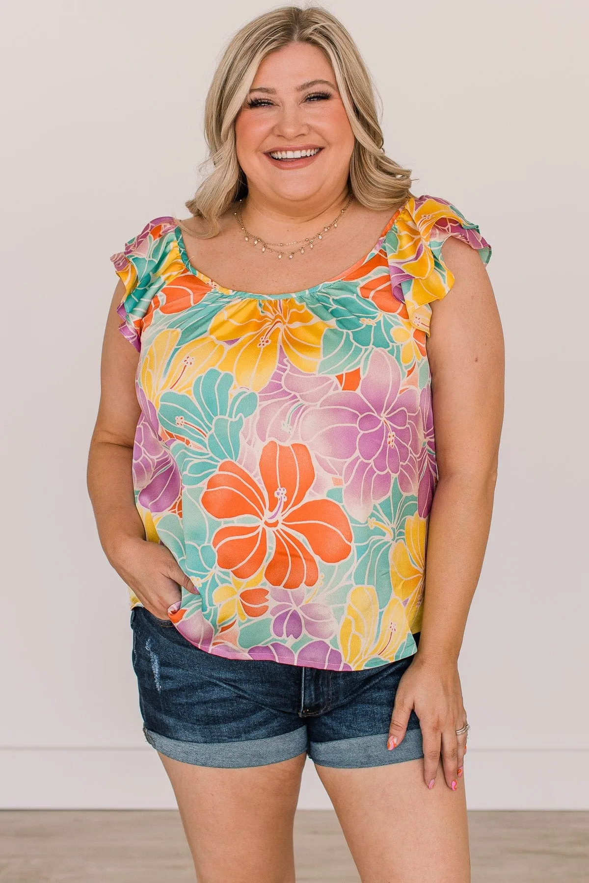 In These Moments Floral Ruffle Top- Multi-Color