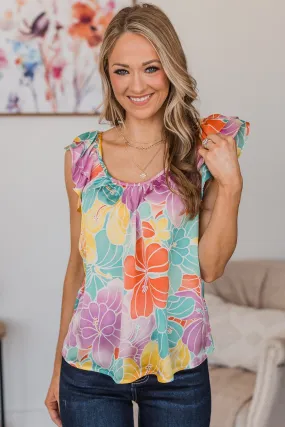 In These Moments Floral Ruffle Top- Multi-Color