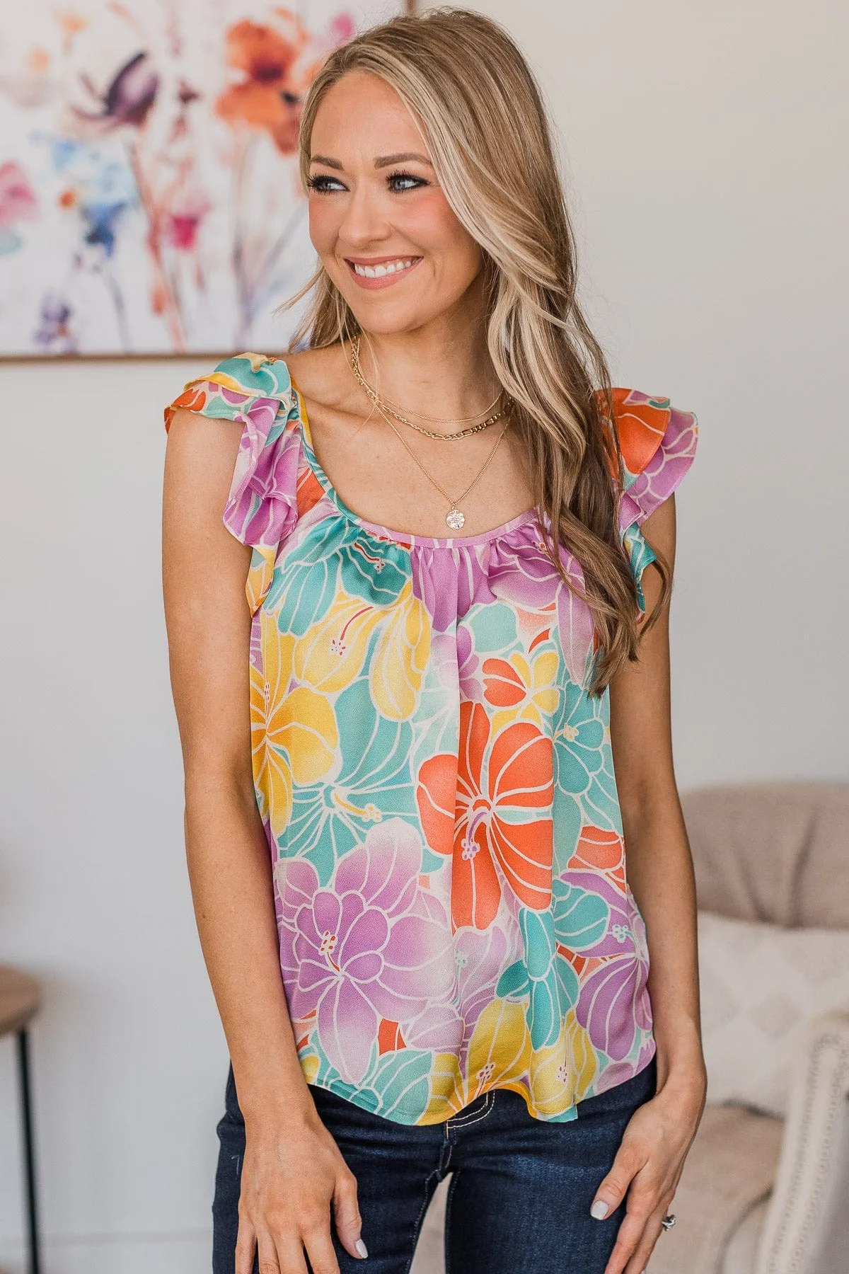 In These Moments Floral Ruffle Top- Multi-Color