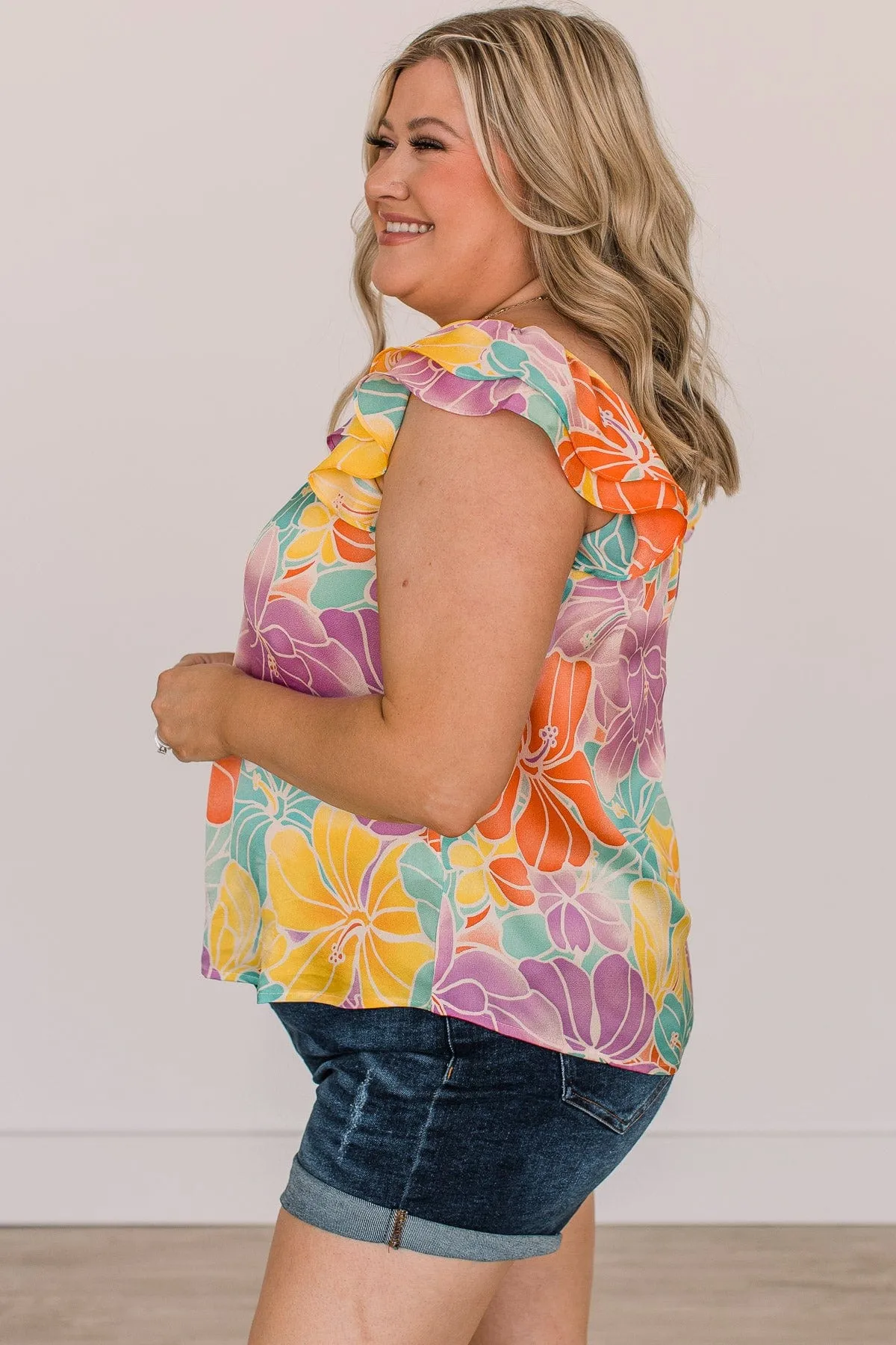 In These Moments Floral Ruffle Top- Multi-Color