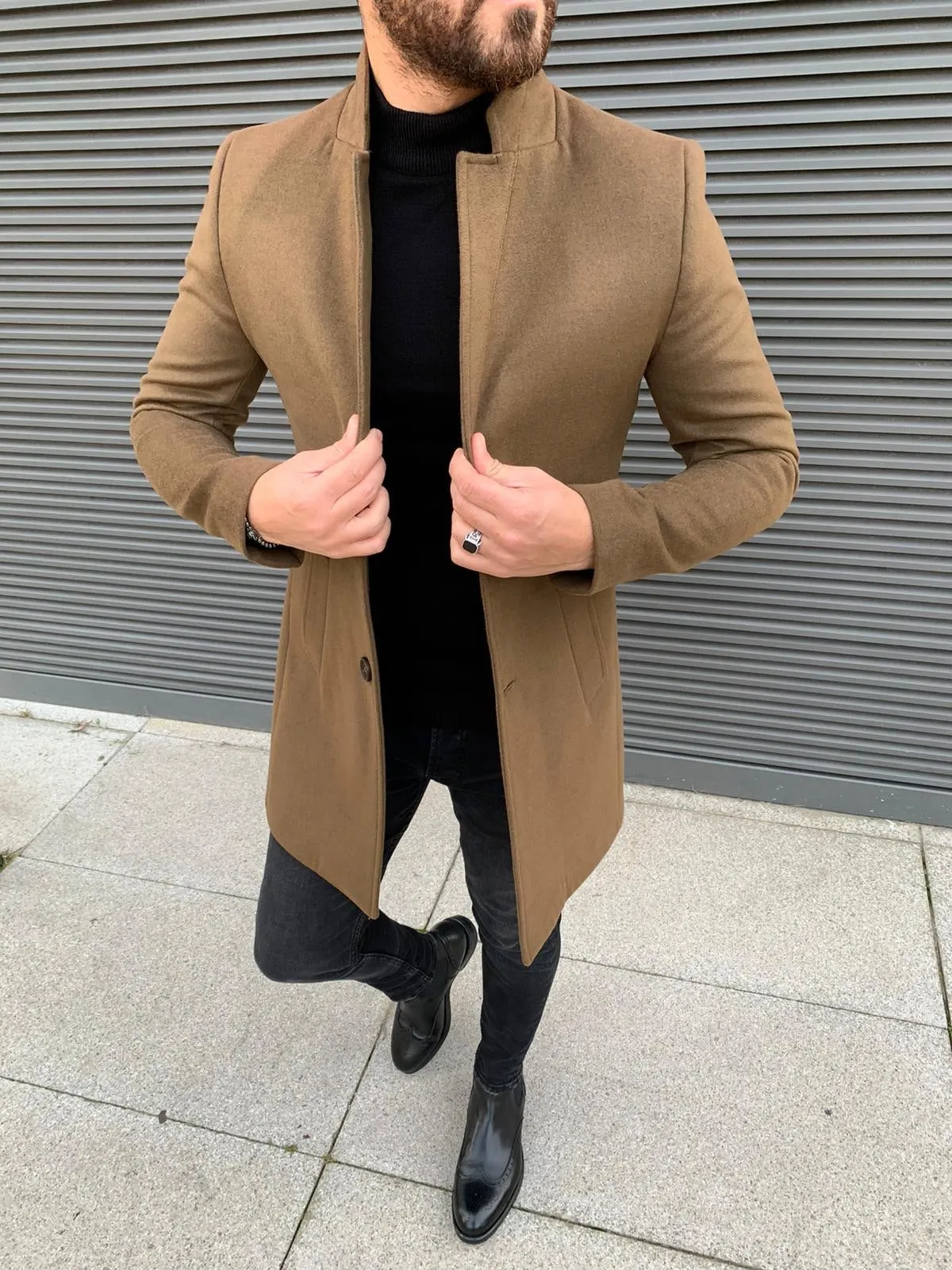 Kenzie Camel Slim Fit Wool Long Coat