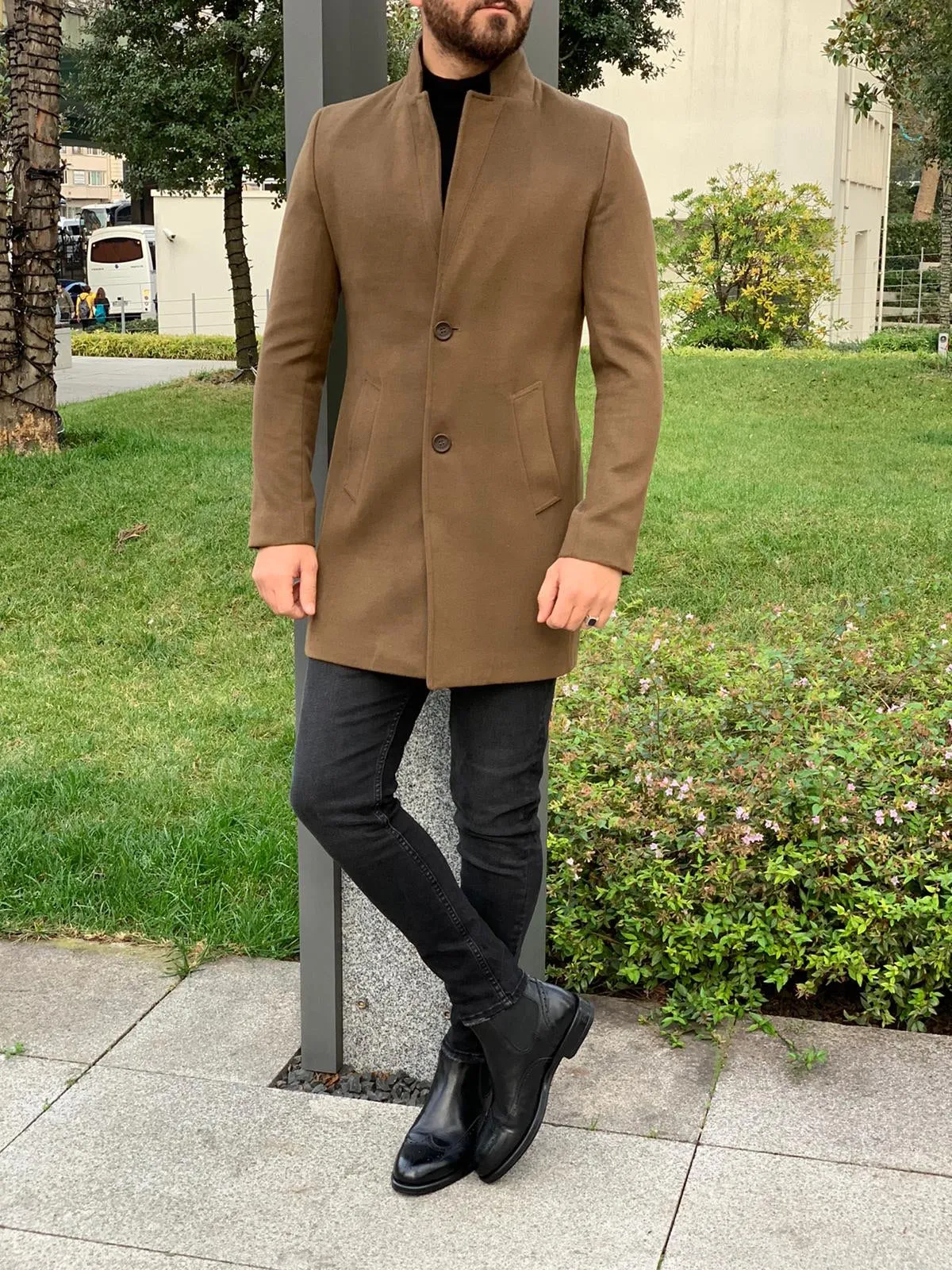 Kenzie Camel Slim Fit Wool Long Coat