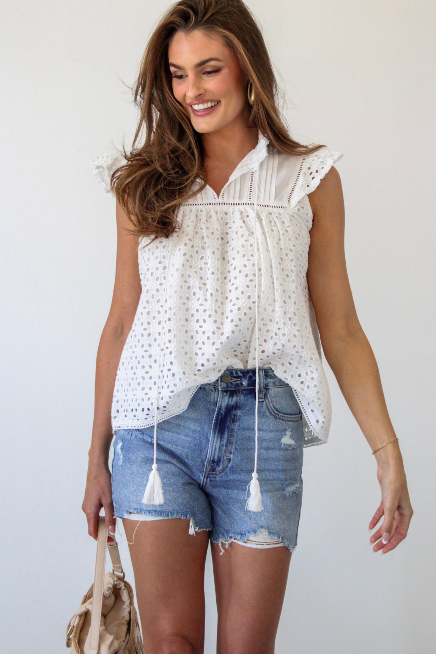 Lanie Eyelet Flutter Sleeve Top