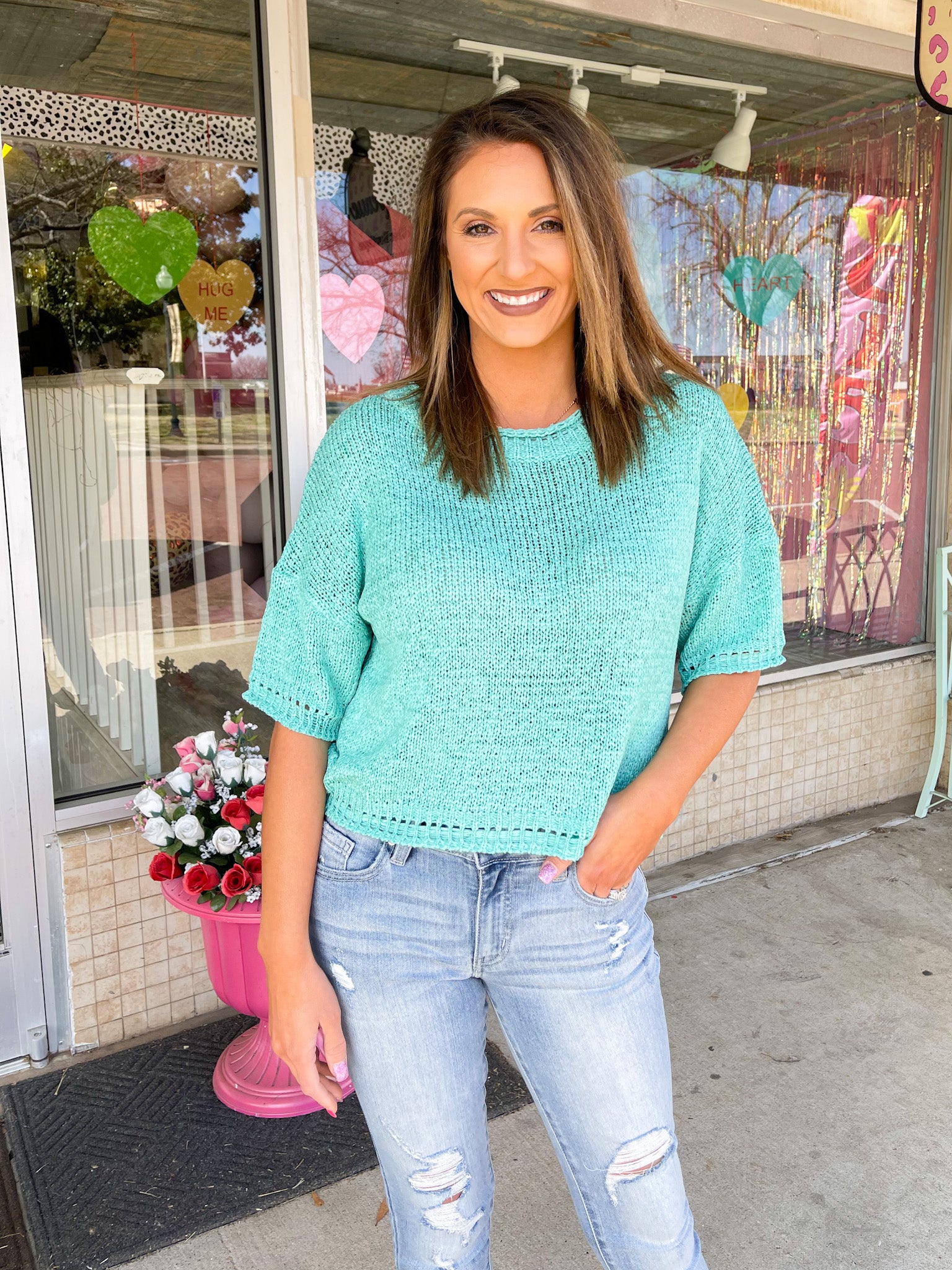 Let It Go Knit Top - Aqua