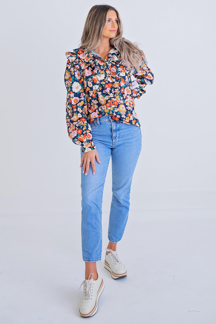 London Floral Button Top