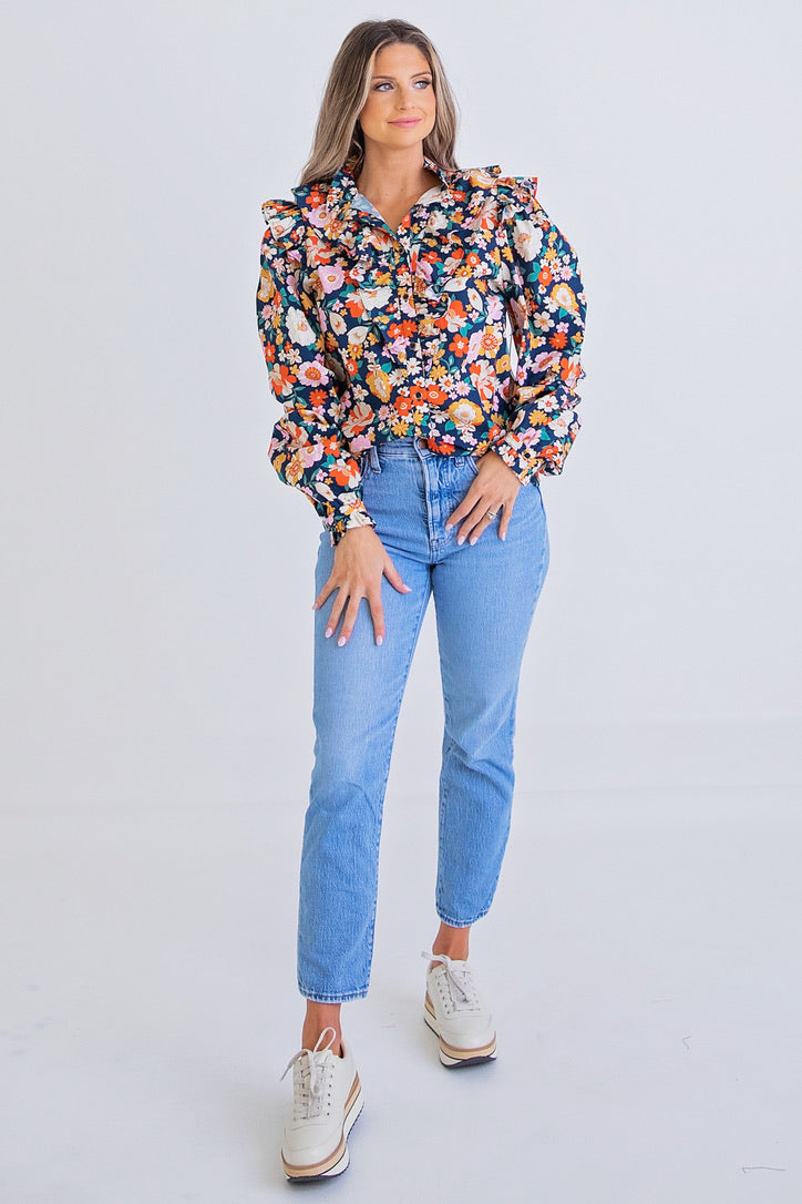 London Floral Button Top