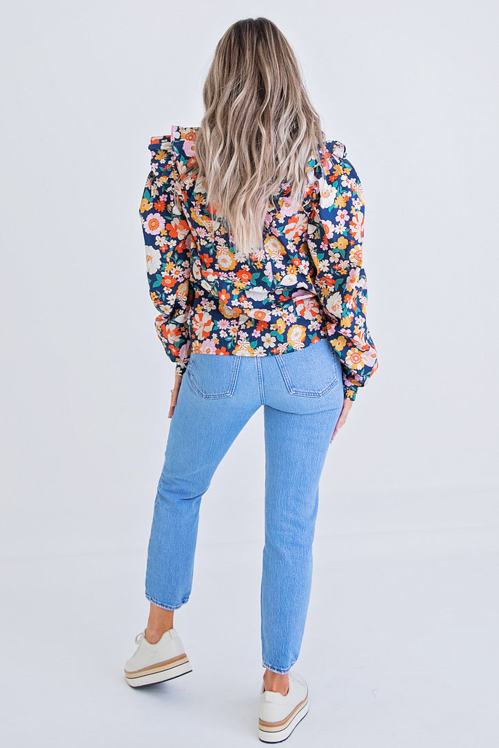 London Floral Button Top