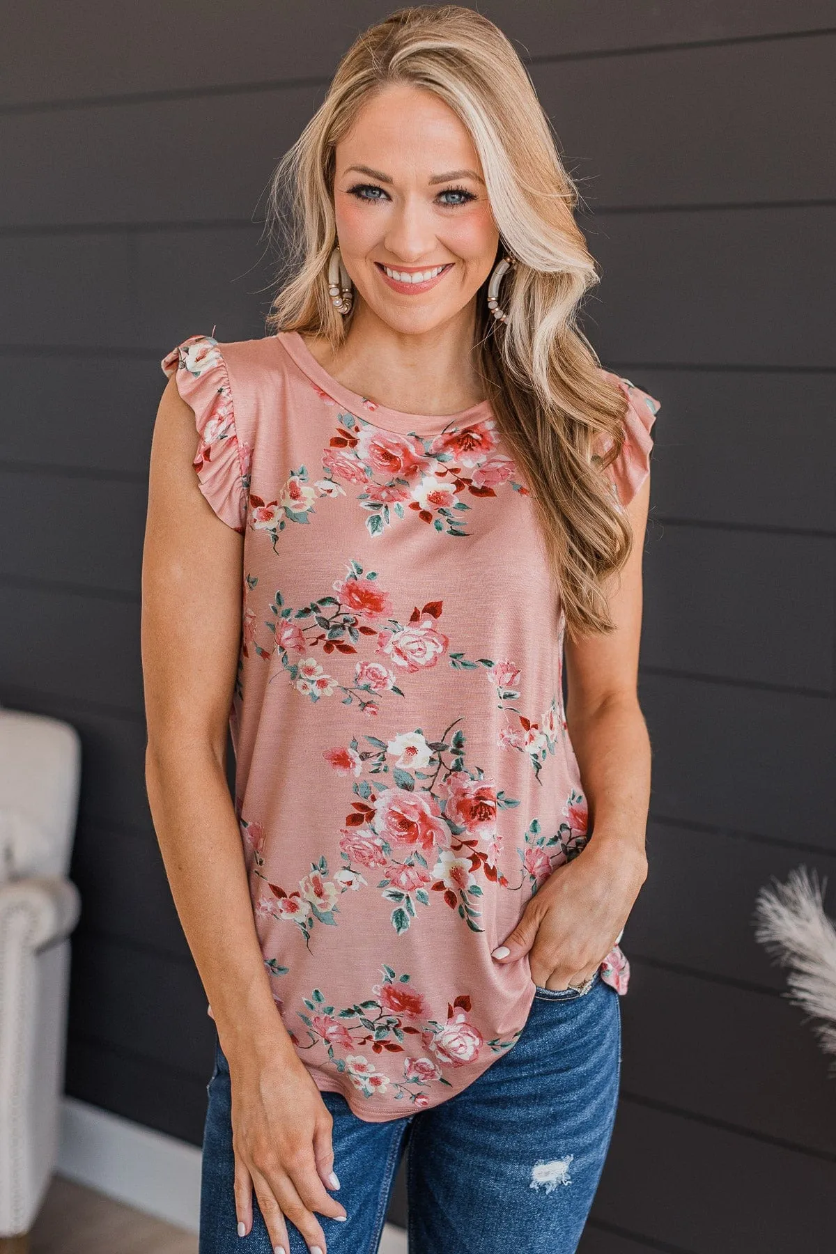 Make An Impact Floral Top- Blush