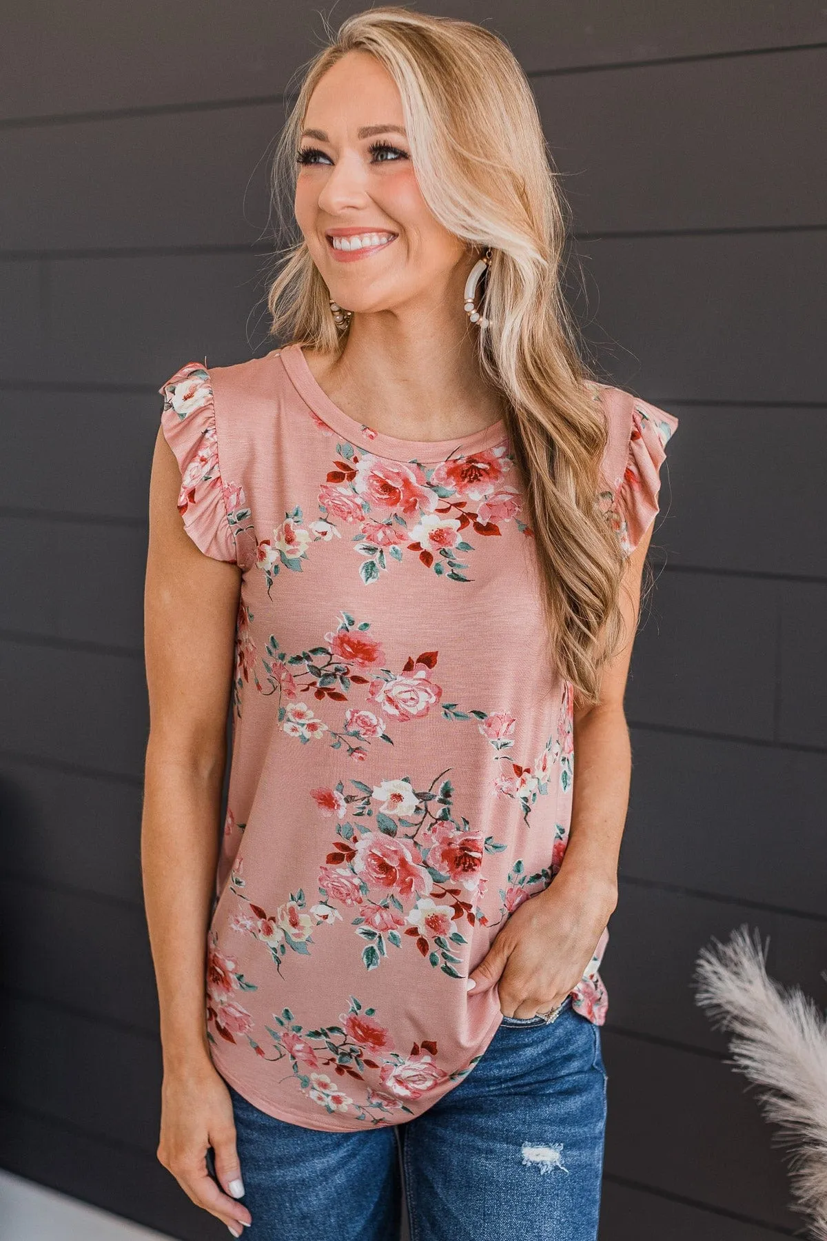 Make An Impact Floral Top- Blush