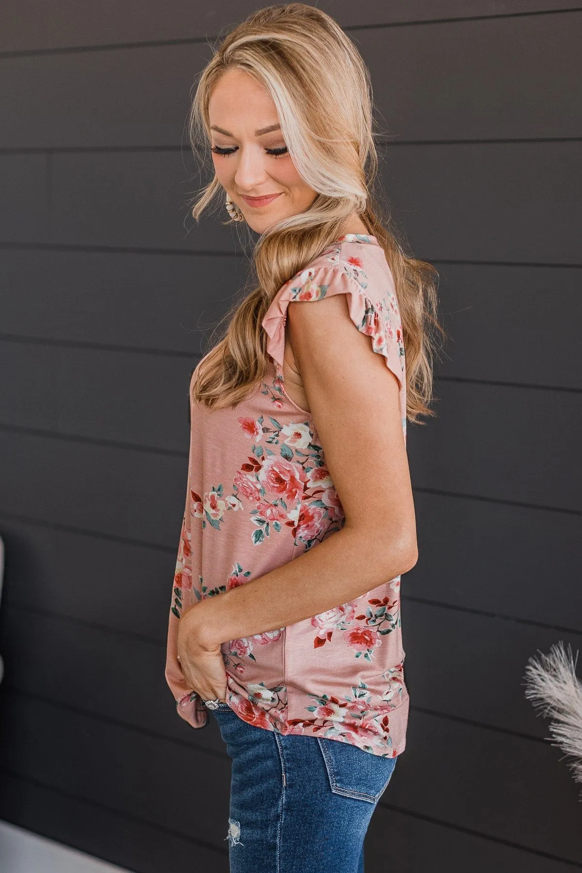 Make An Impact Floral Top- Blush