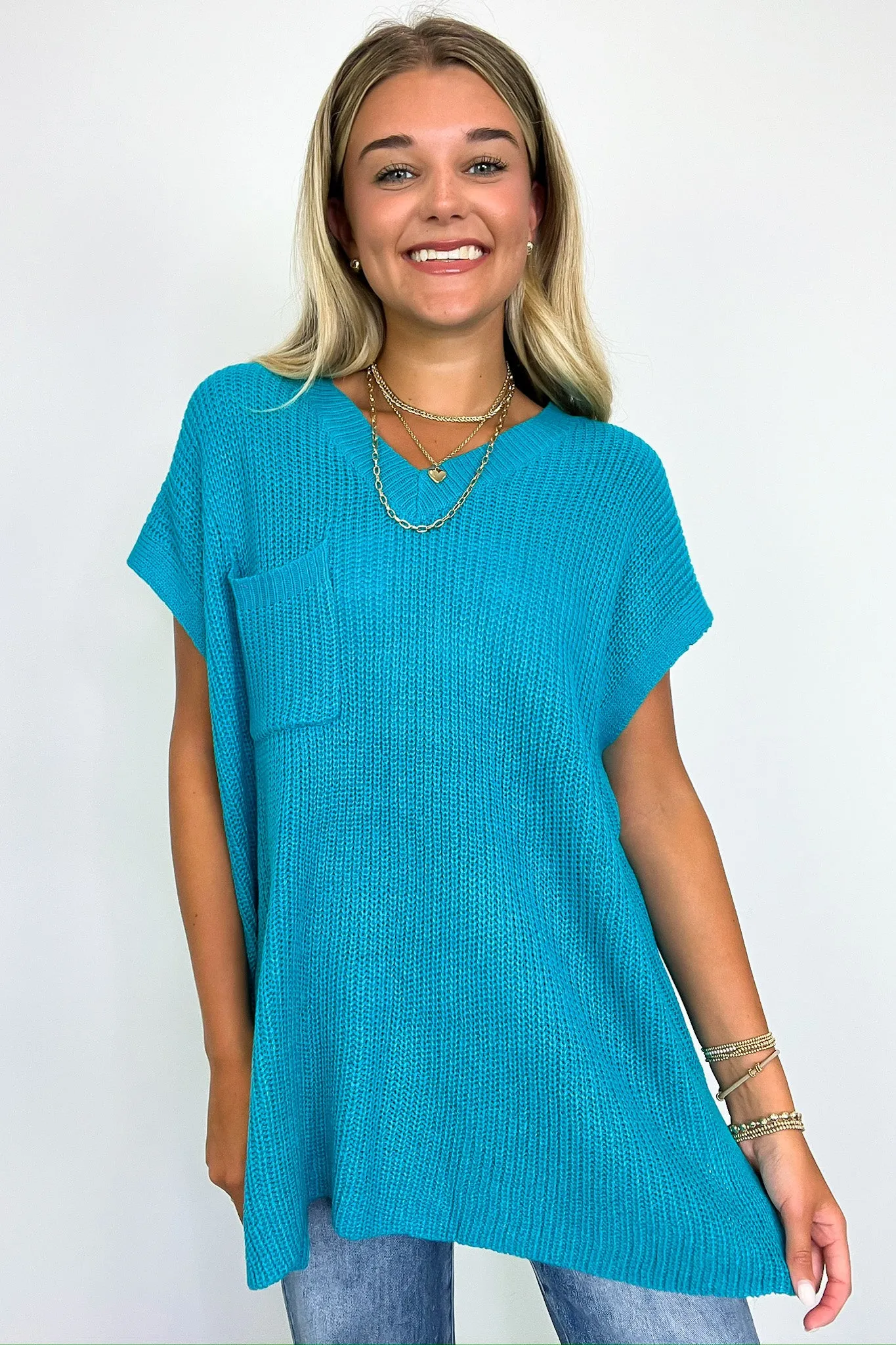 Marieka V-Neck Knit Pocket Top