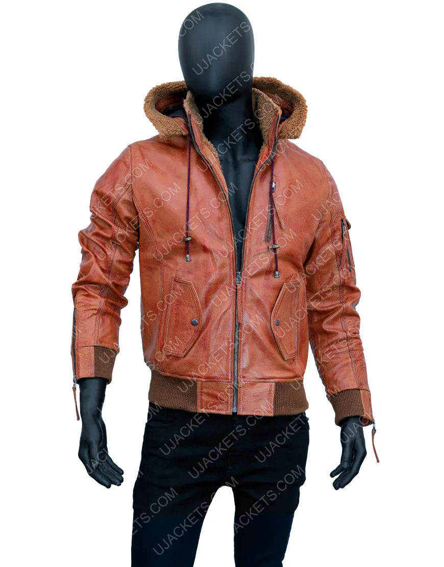 Men's Brown Leather Motorcycle Hooded Jacket - Biker Jacket | ujackets