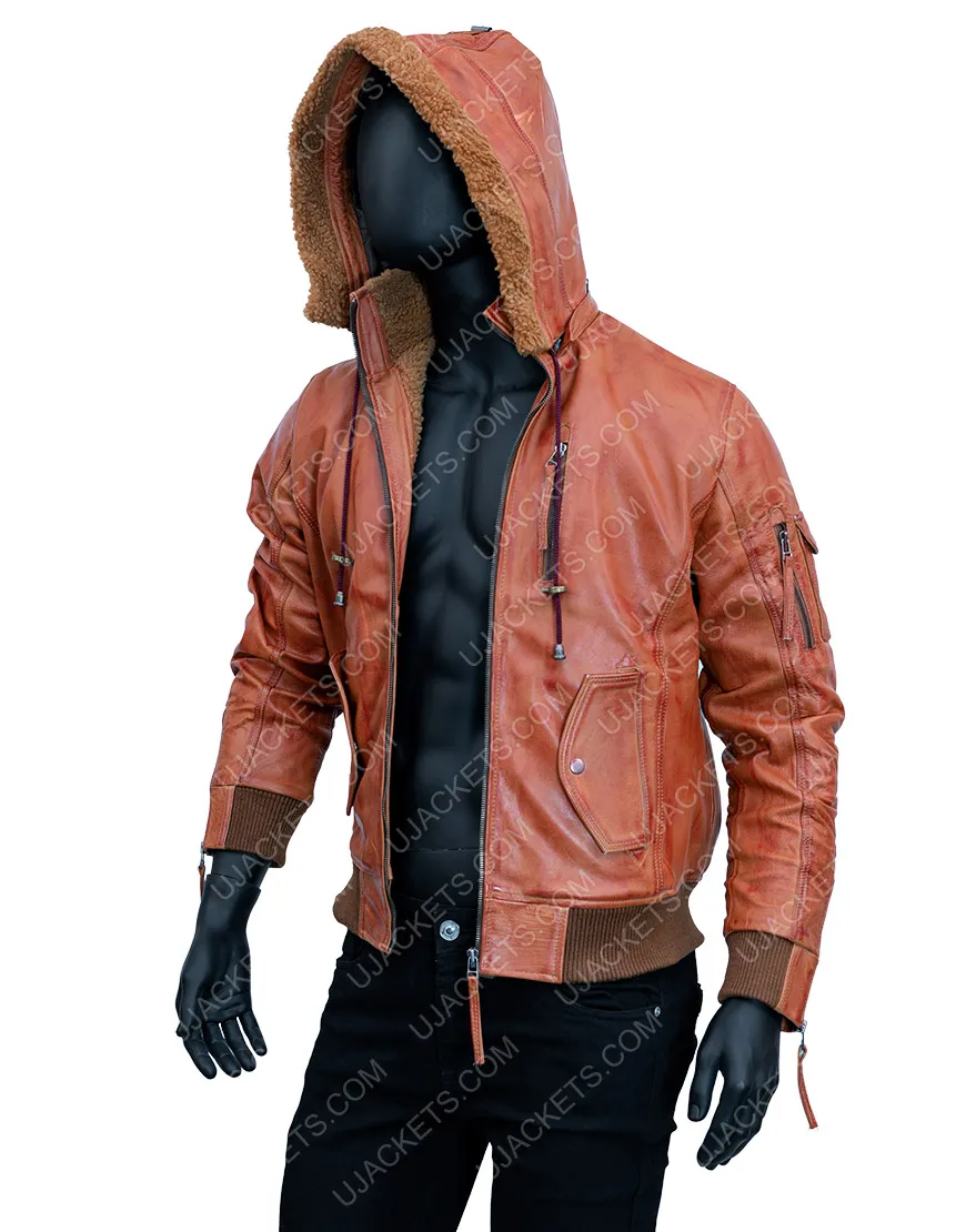 Men's Brown Leather Motorcycle Hooded Jacket - Biker Jacket | ujackets