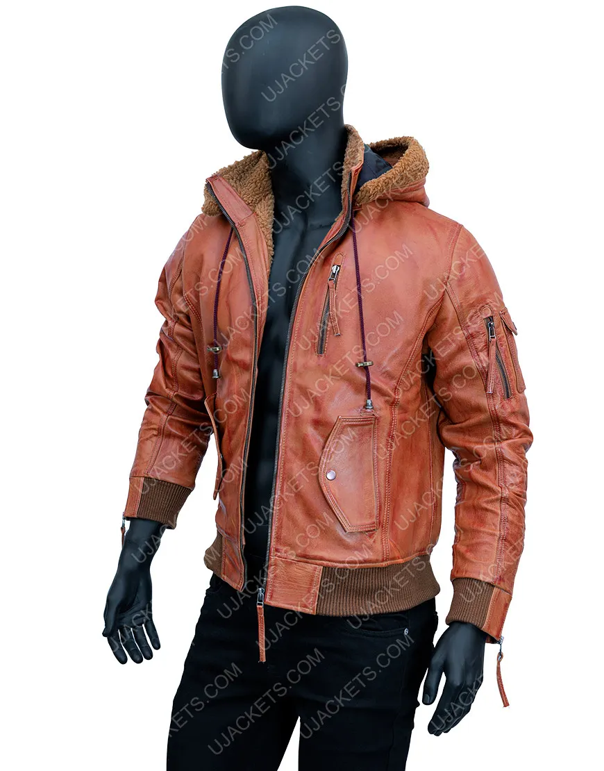 Men's Brown Leather Motorcycle Hooded Jacket - Biker Jacket | ujackets