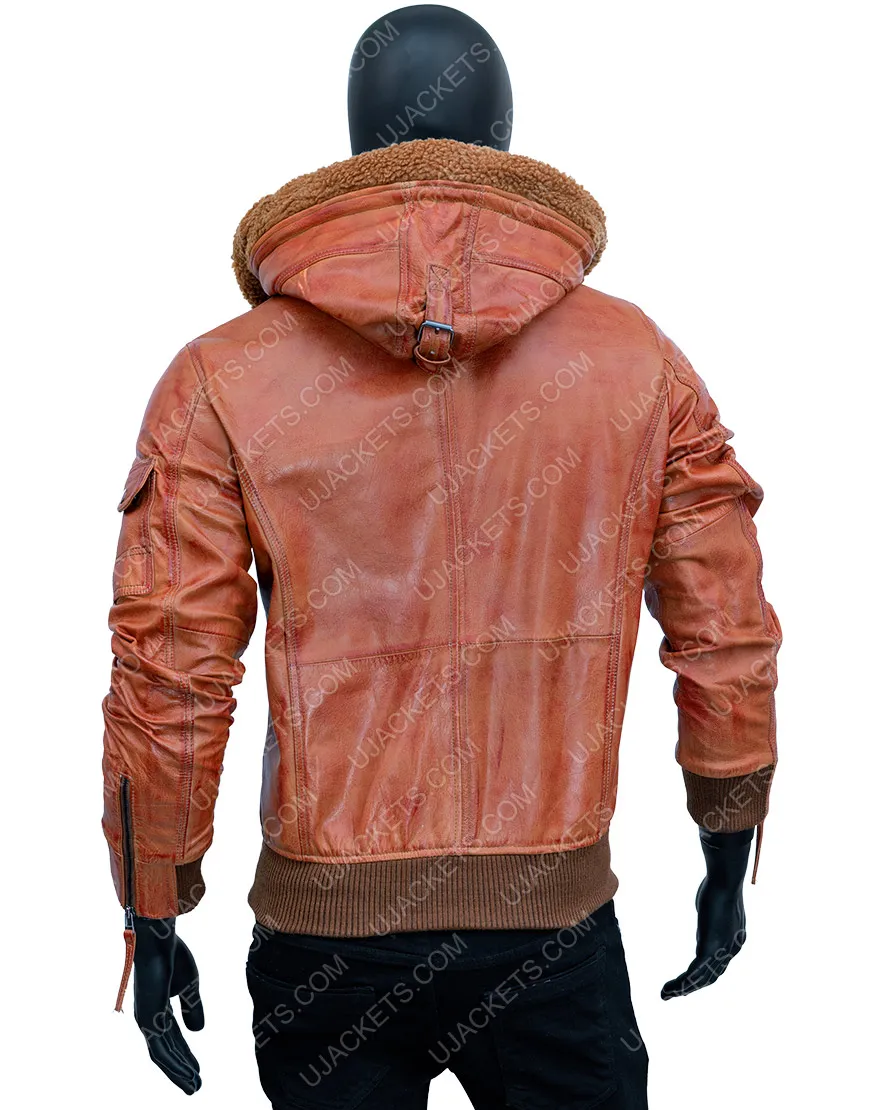 Men's Brown Leather Motorcycle Hooded Jacket - Biker Jacket | ujackets