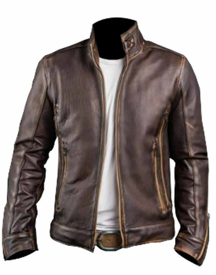 Men's Cafe Racer Distressed Leather Jacket | 40% OFF!