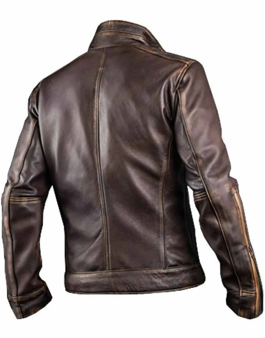 Men's Cafe Racer Distressed Leather Jacket | 40% OFF!